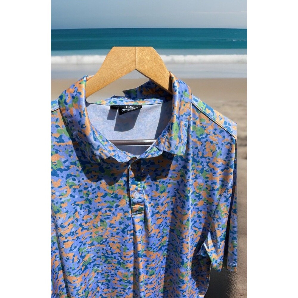 GreenSide Golf Polo Shirt Blue Abstract SS Logo Golf Preppy Colorful Mens XL